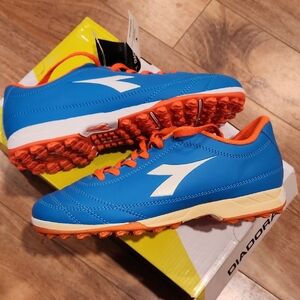 SLIGHT SECONDS- PARTIAL DISCOLORATION ON SOLE-Blue and Orange Sports Shoes.